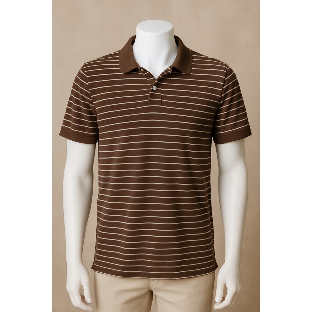 Old Navy Men’s XL‎ Polo Shirt Brown Tan Stripes Short Sleeve Retro Cotton